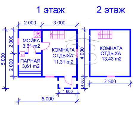 Проект брусовой бани 5х4 (B-12) 